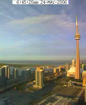 Toronto: Lakefront, Skydome, CN Tower; An early morning in May 2006.